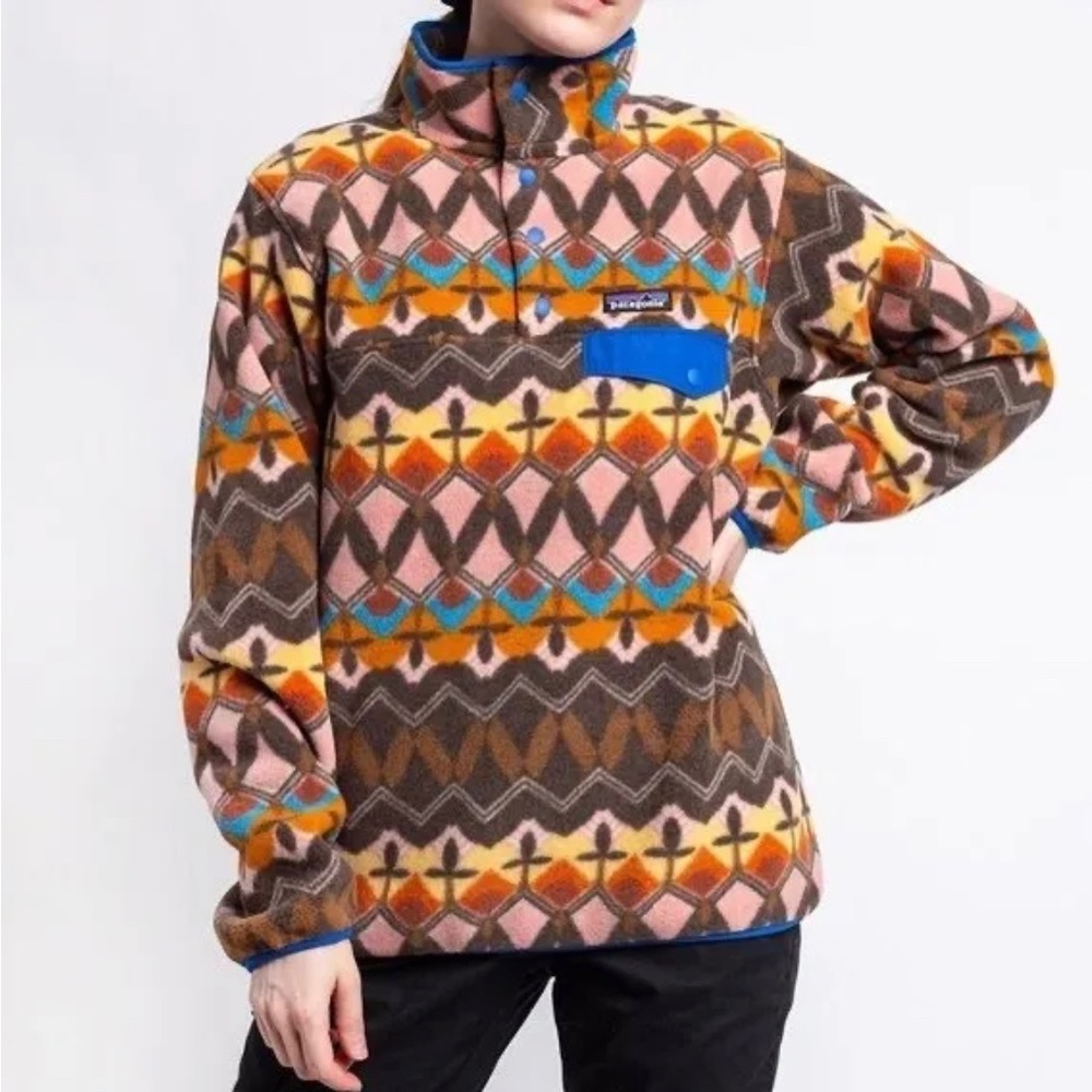 Patagonia Synchilla Snap-T Fleece Pullover In Companions Big Anthos Pink Size S